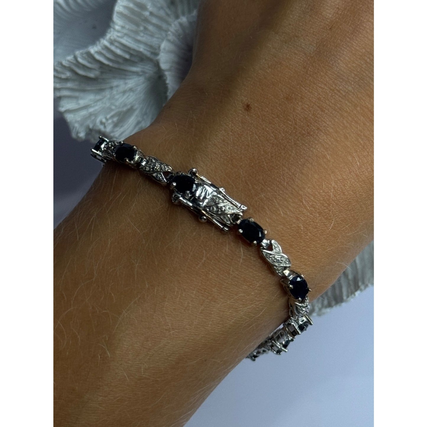 925 STERLING SILVER SAPPHIRE & DIAMOND BRACELET LENGTH 7