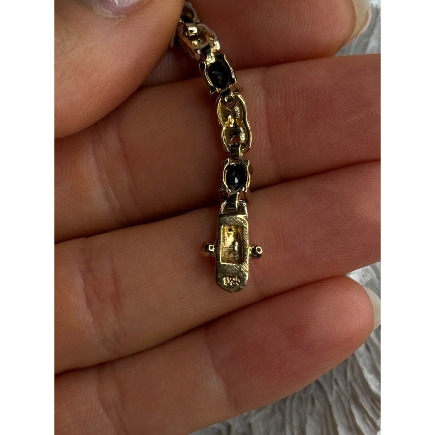 925 STERLING SILVER GOLD PLATED SAPPHIRE & DIAMOND BRACELET LENGTH 7.5