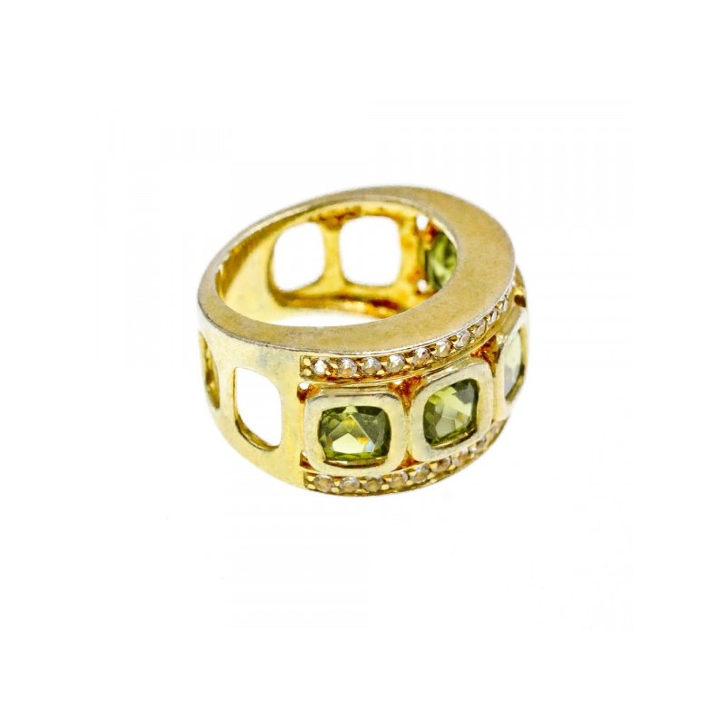 925 STERLING SILVER GOLD PLATED PERIDOT & CZ RING SIZE 7