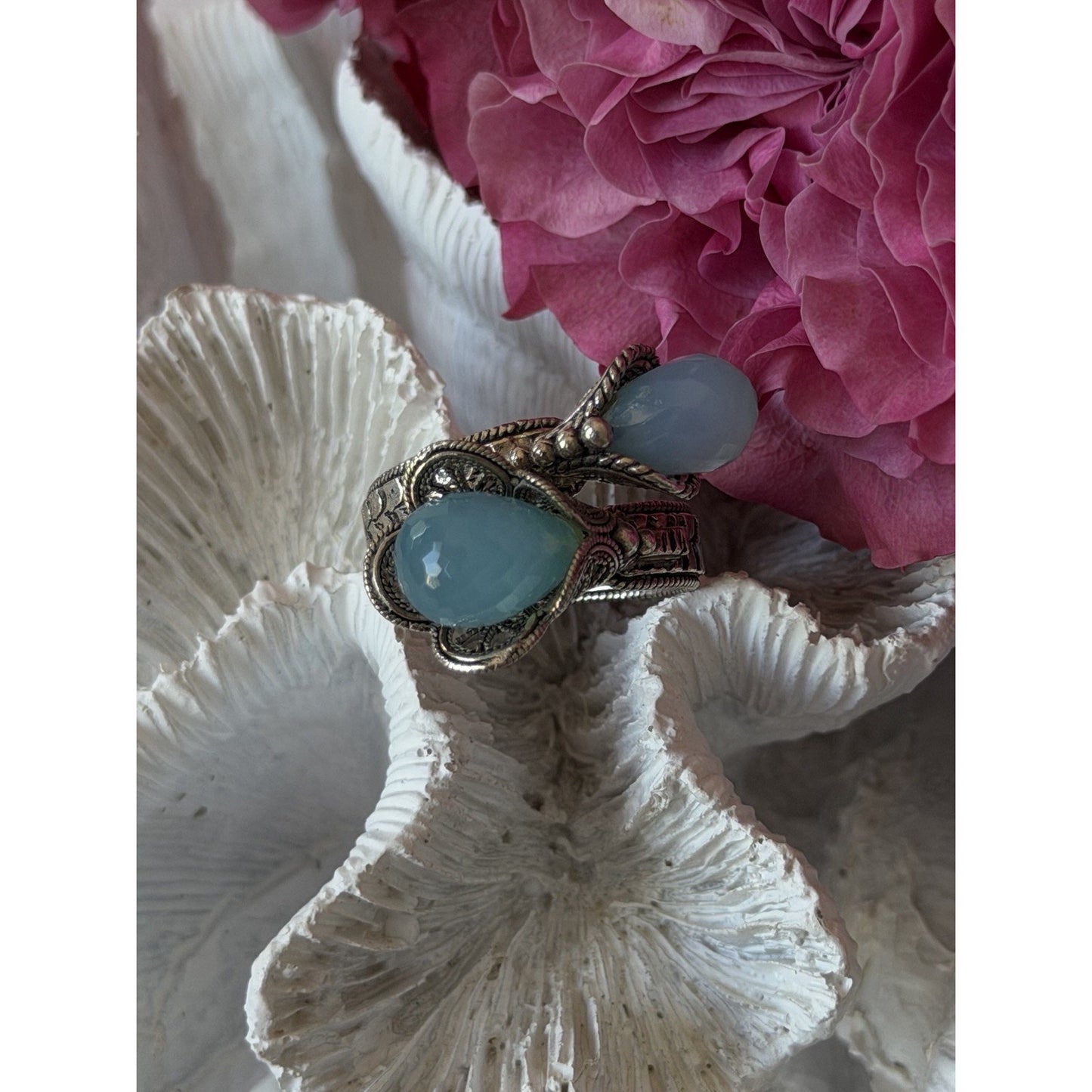 925 Sterling Silver Blue Chalcedony Ring Size 11 Sizable