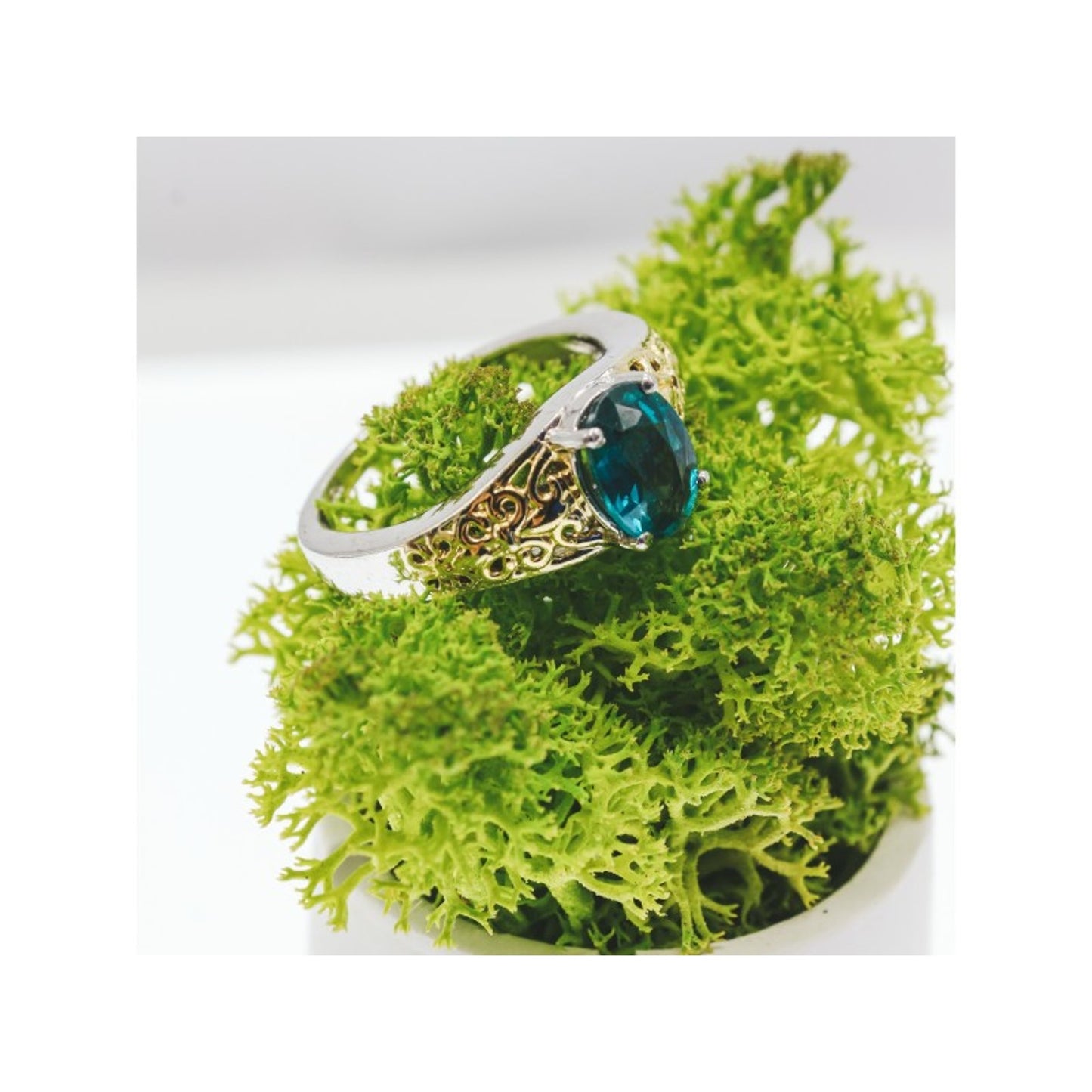 925 STERLING SILVER GOLD PLATED SPINEL OPENWORK RING SIZE 6
