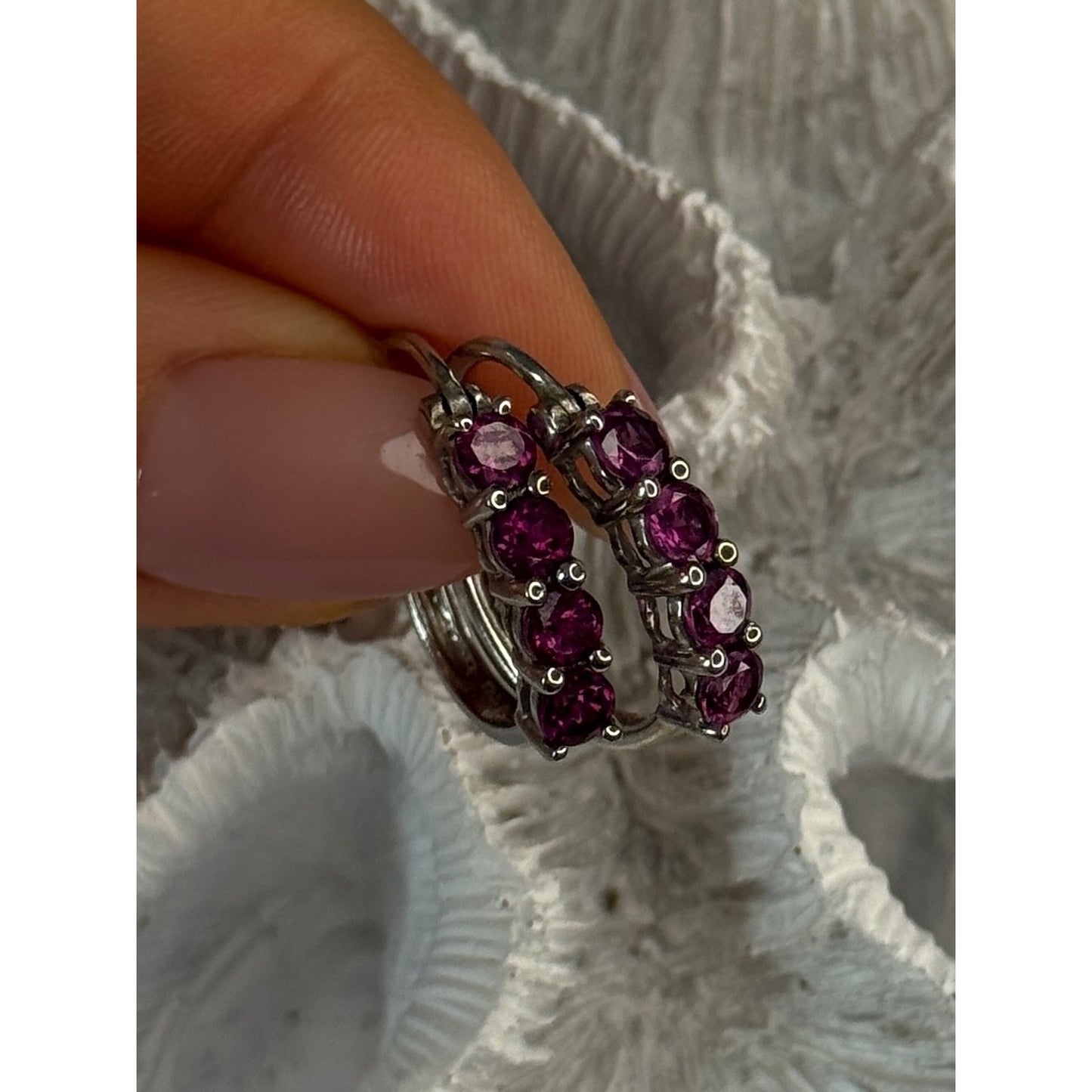 925 Sterling Silver Almandine Earrings Length 0.90 inch