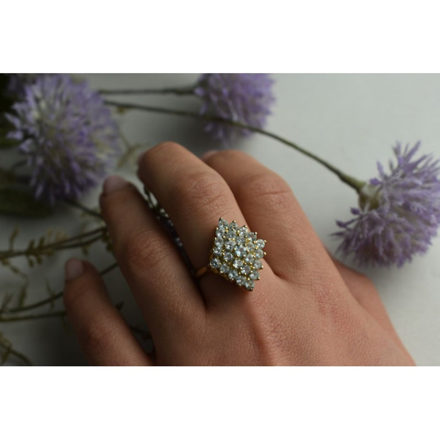 925 STERLING SILVER GOLD PLATED BLUE SPINEL RING SIZE 8
