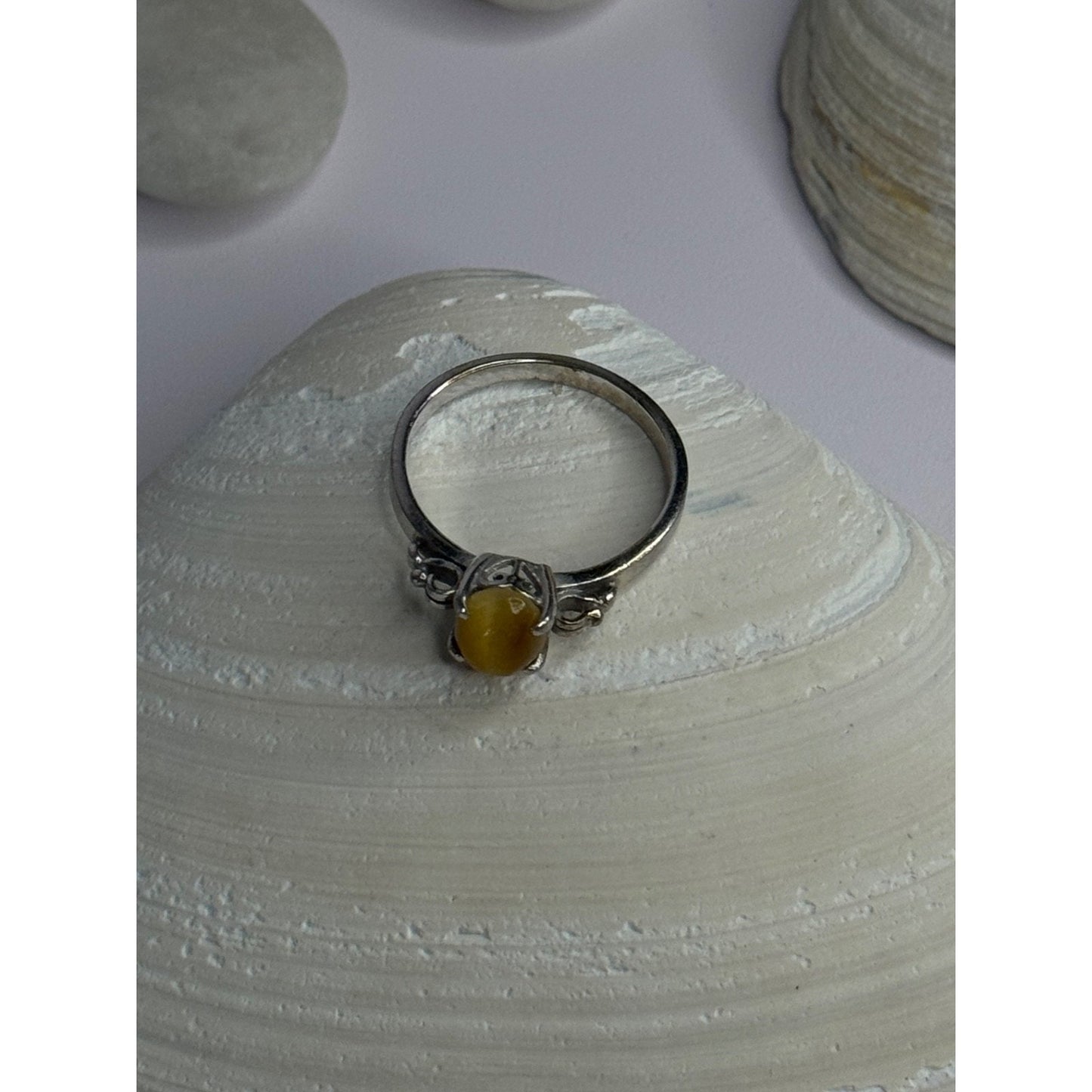 925 Sterling Silver Yellow Jade Ring Size 7