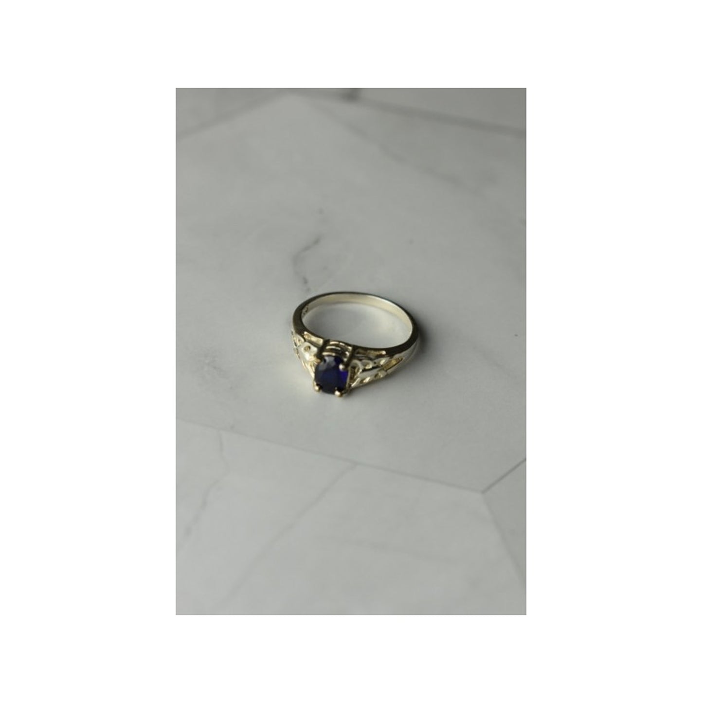 925 STERLING SILVER DARK BLUE SAPPHIRE RING SIZE 6.5