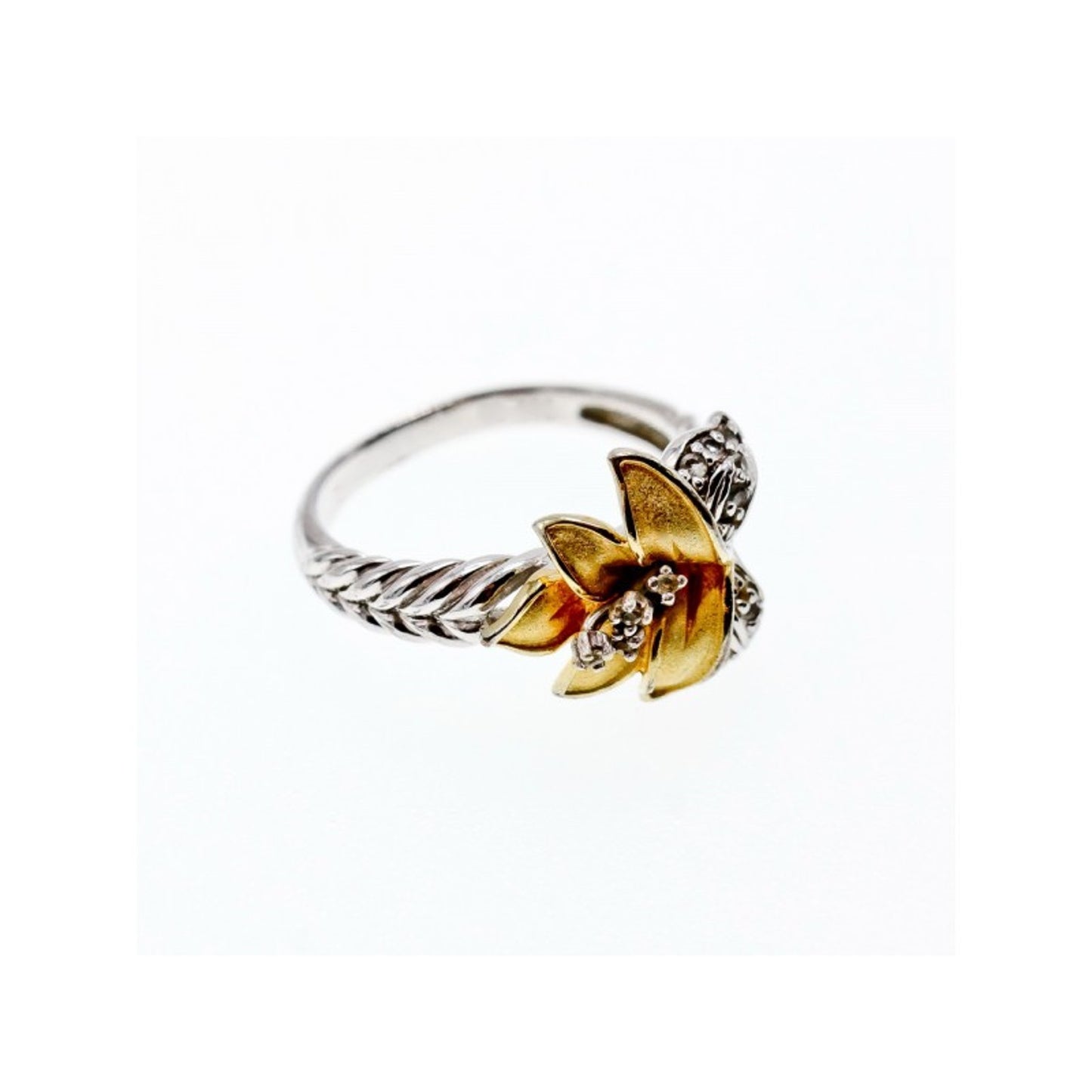 925 STERLING SILVER GOLD PLATED CZ "FLOWER" RING SIZE 7