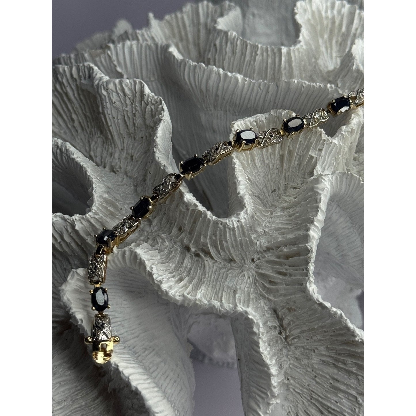 925 STERLING SILVER GOLD PLATED SAPPHIRE & DIAMOND BRACELET LENGTH 7.5