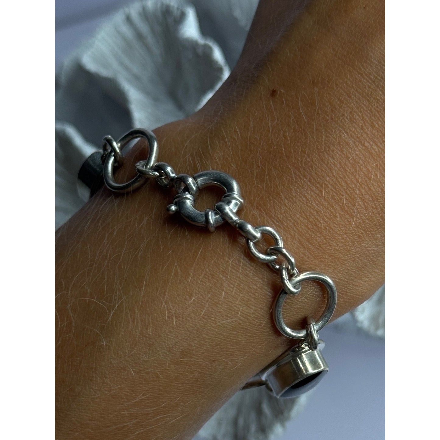 VINTAGE 925 STERLING SILVER ONYX BRACELET LENGTH 7