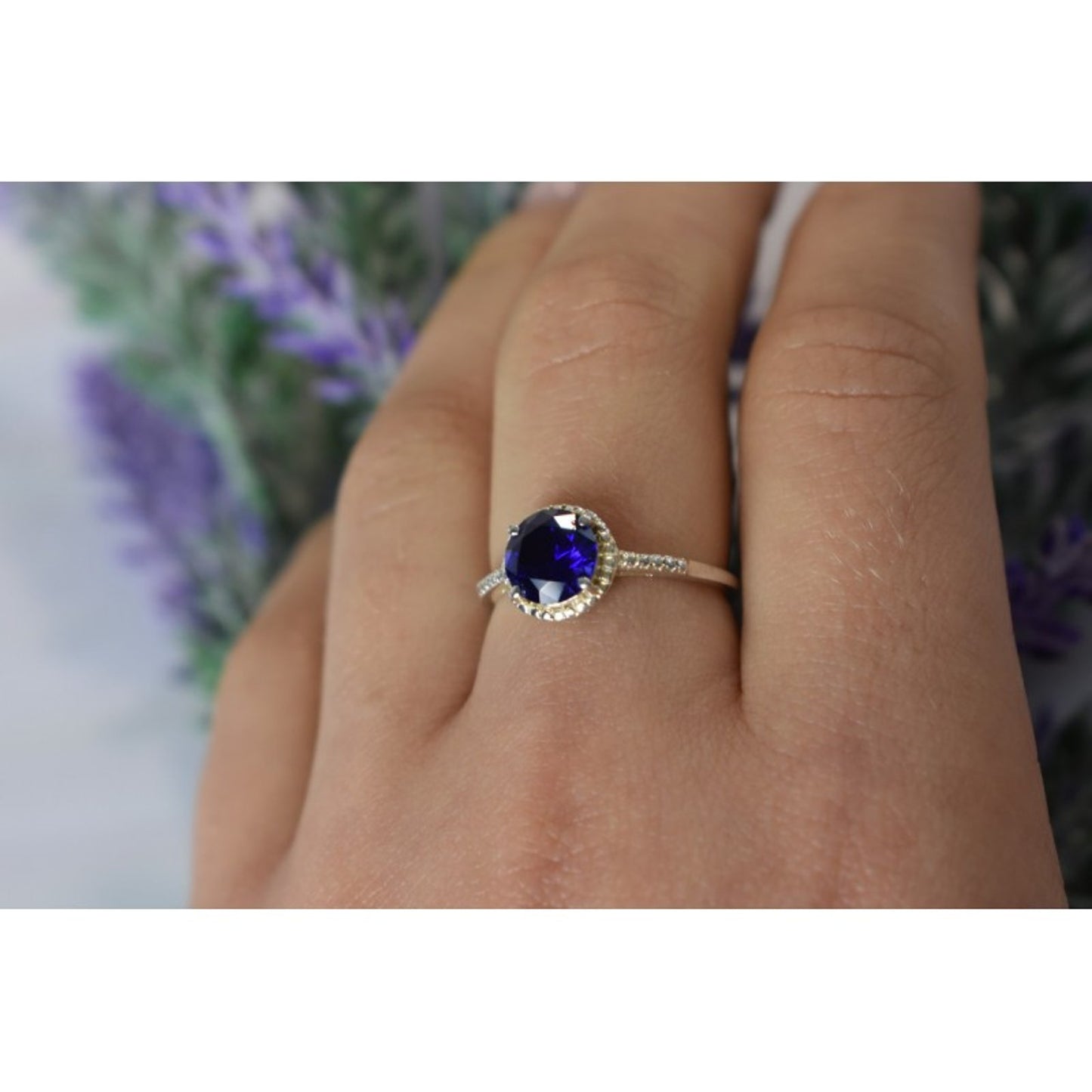 925 STERLING SILVER SAPPHIRE CLASSIC RING SIZE 8