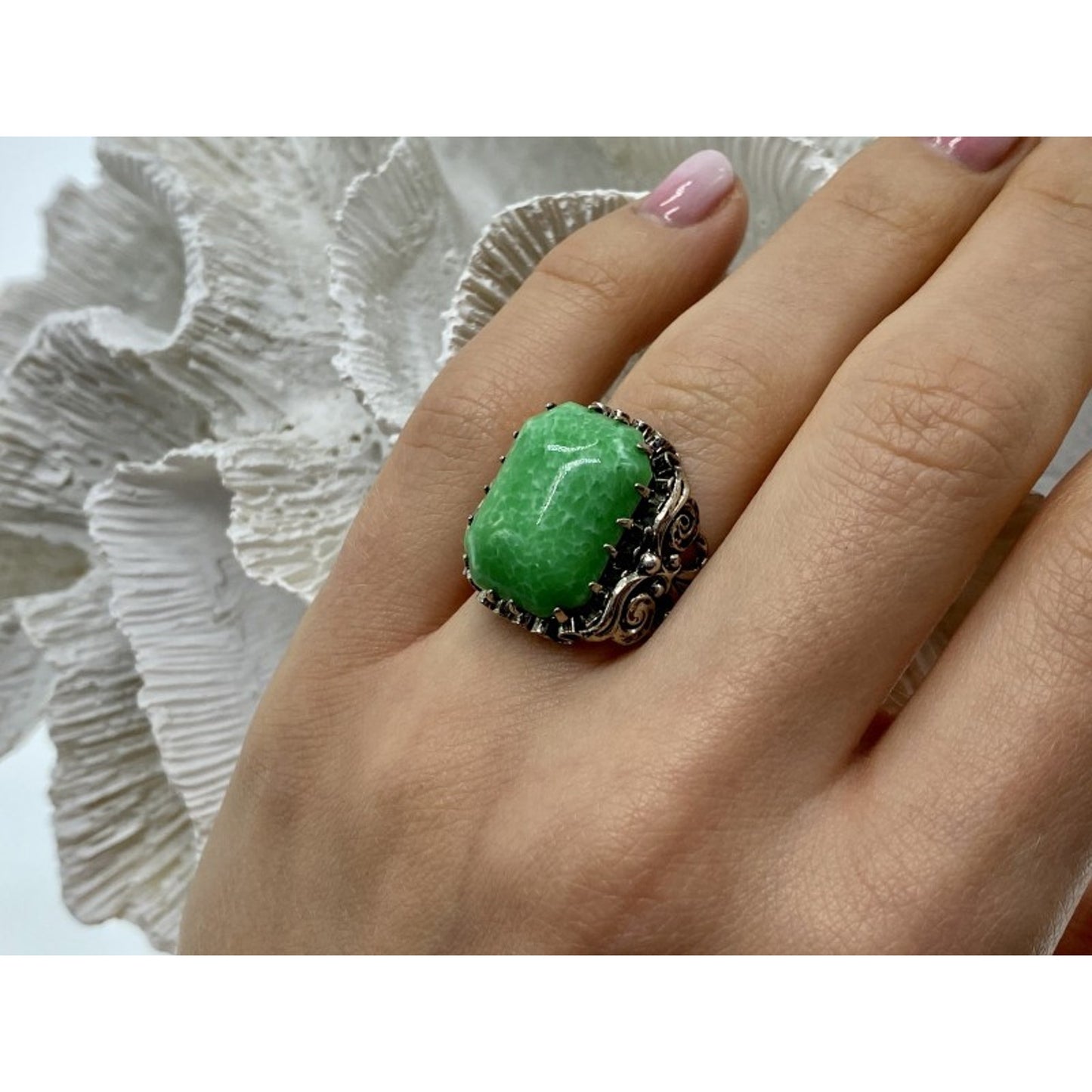 VINTAGE 925 STERLING SILVER JASPER RING SIZE 7