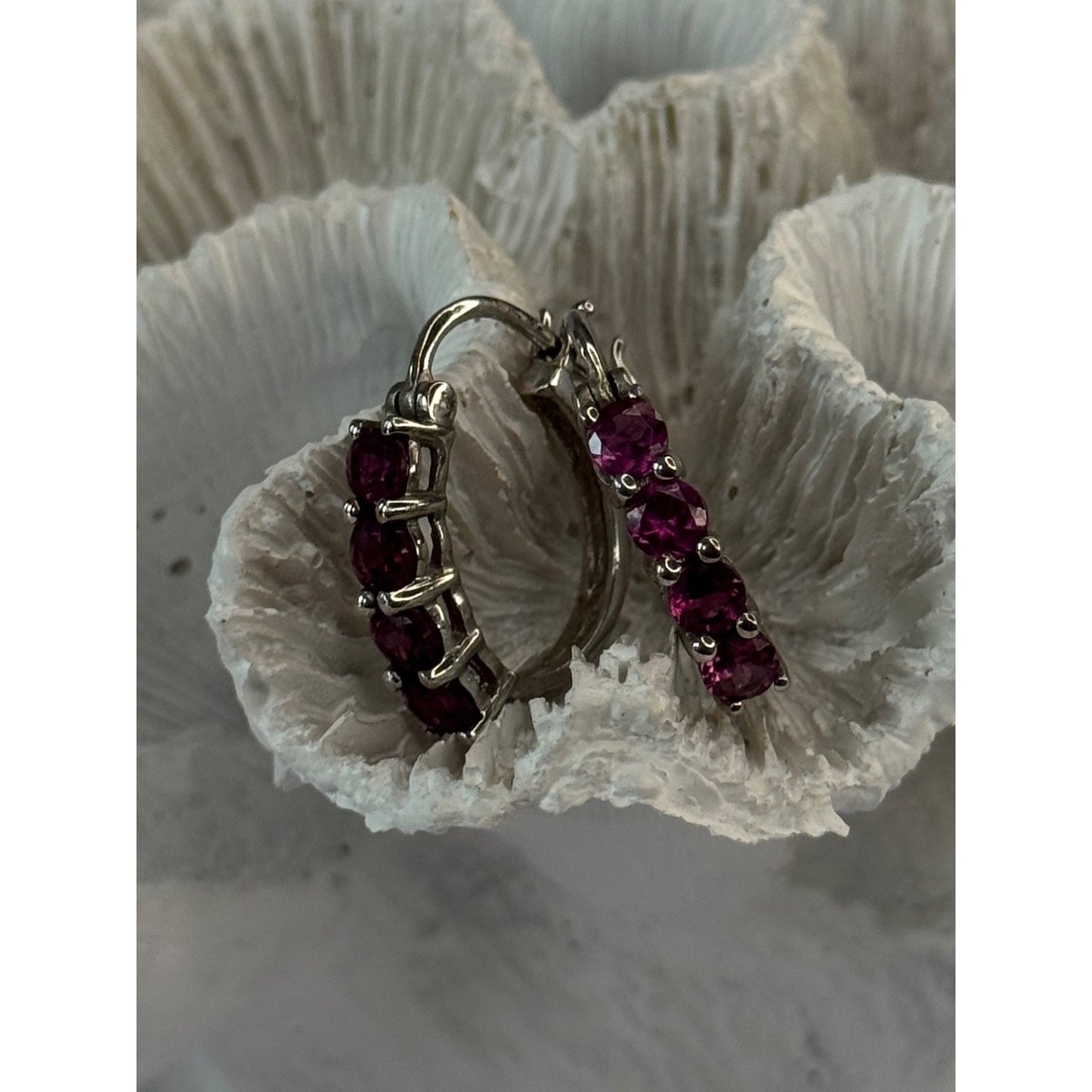 925 Sterling Silver Almandine Earrings Length 0.90 inch