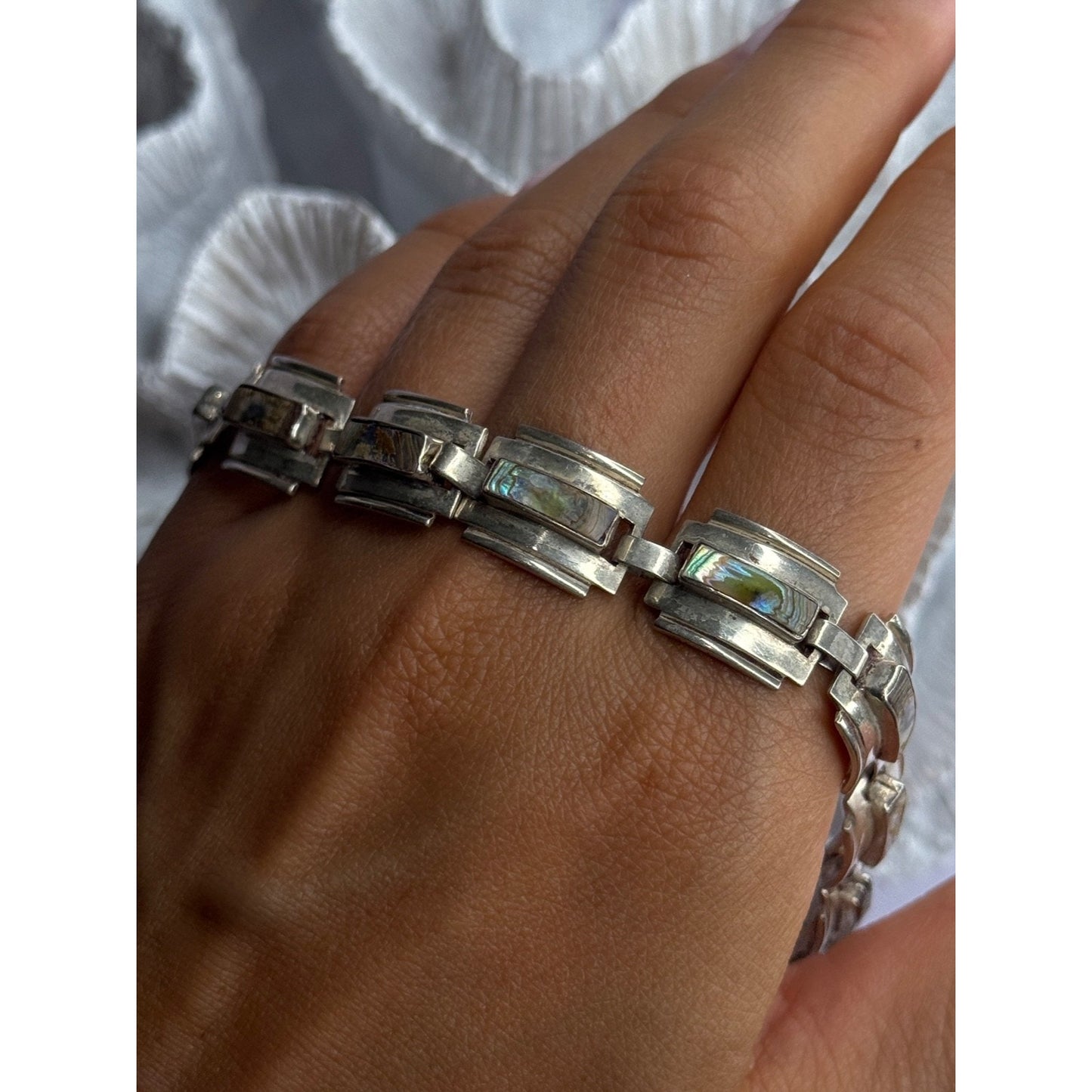 VINTAGE 925 STERLING SILVER ABALONE BRACELET LENGTH 6.5