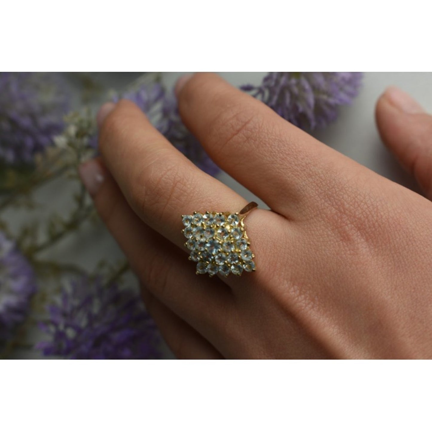925 STERLING SILVER GOLD PLATED BLUE SPINEL RING SIZE 8