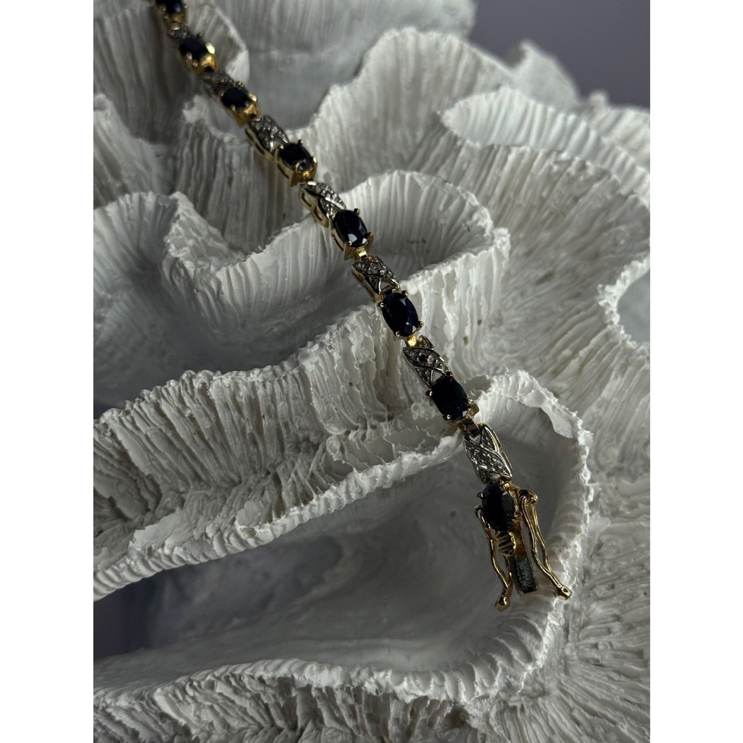 925 STERLING SILVER GOLD PLATED SAPPHIRE & DIAMOND BRACELET LENGTH 7.5
