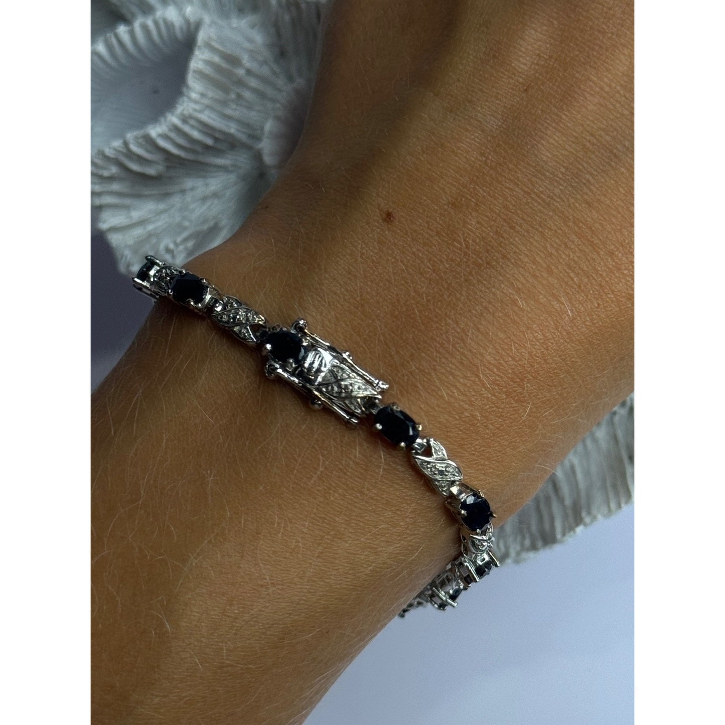 925 STERLING SILVER SAPPHIRE & DIAMOND BRACELET LENGTH 7
