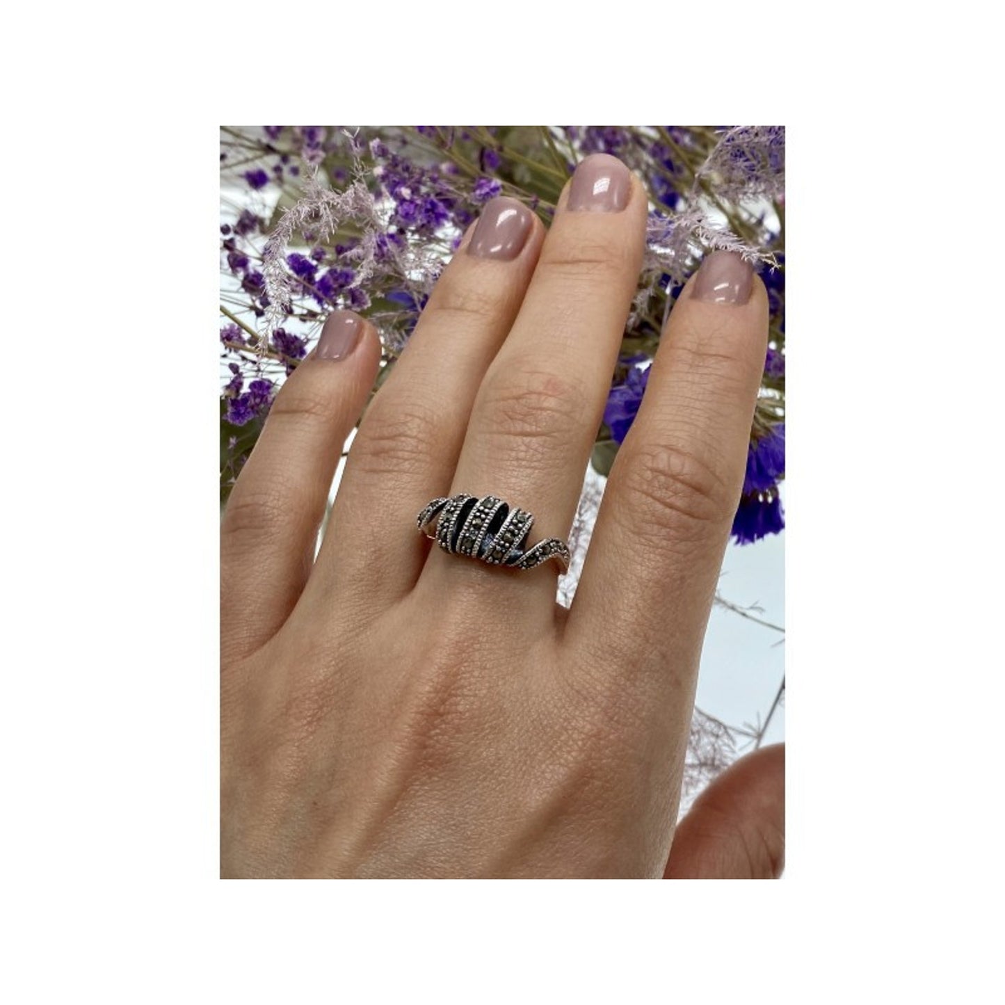925 STERLING SILVER MARCASITES "SPIRAL" RING SIZE 9.5