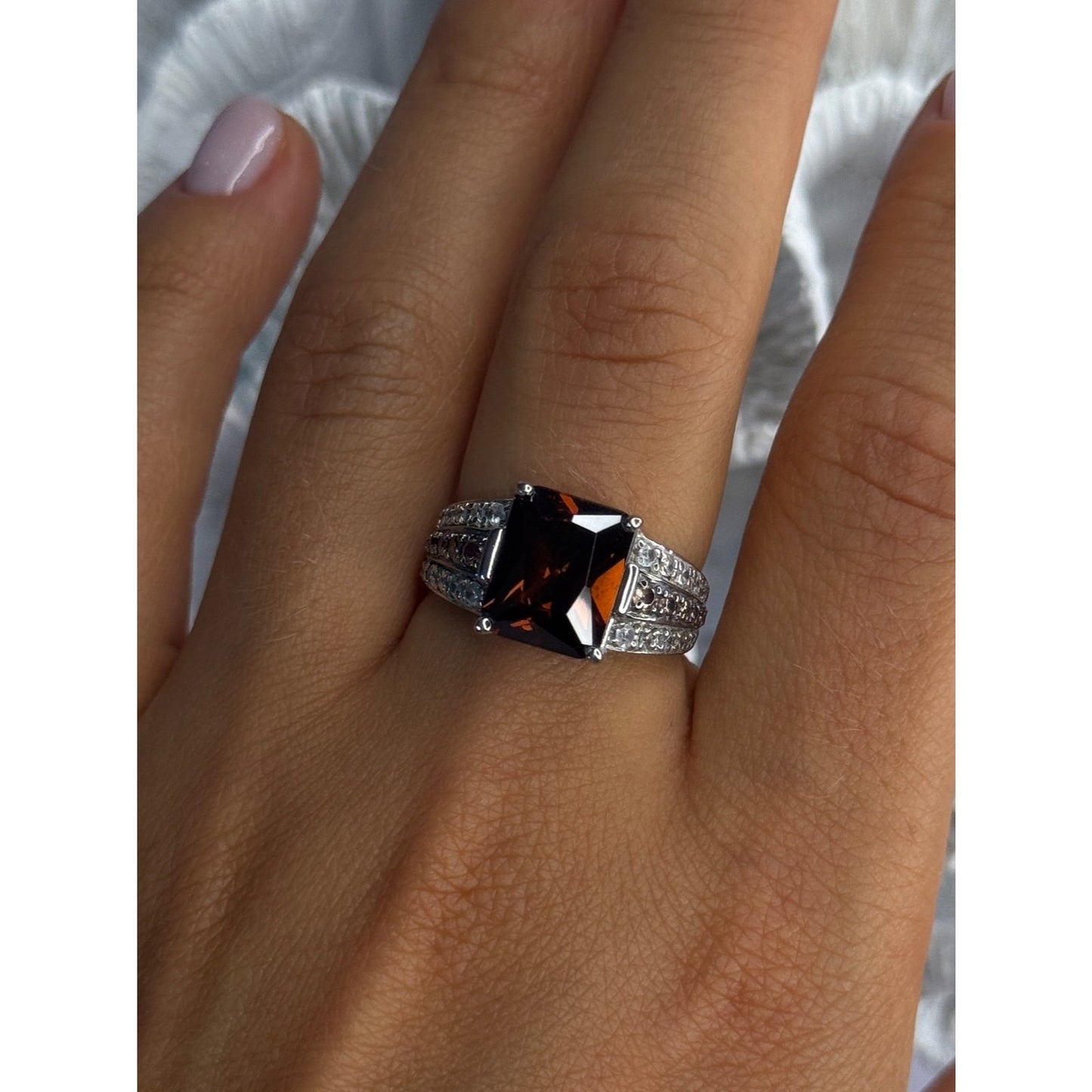 925 STERLING SILVER SMOKY QUARTZ CZ RING SIZE 7.5