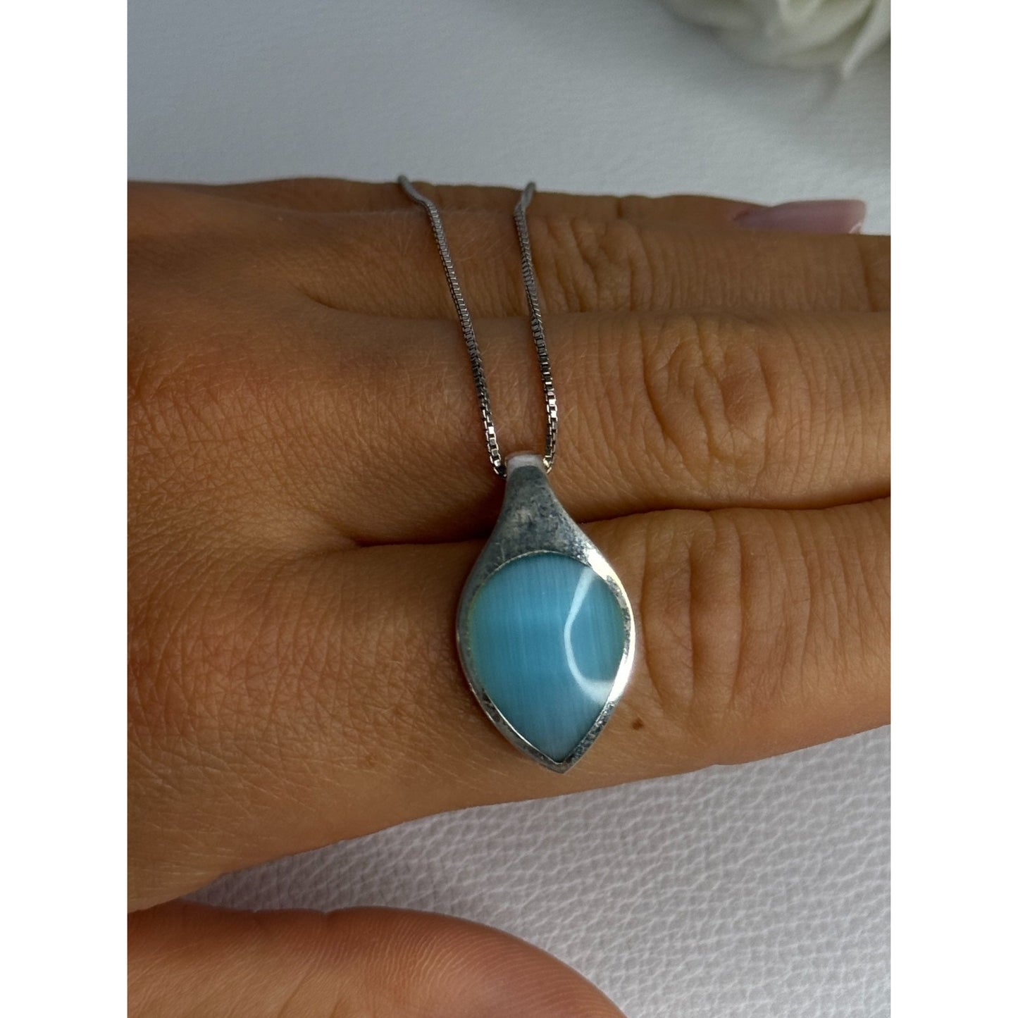 925 STERLING SILVER LARIMAR NECKLACE LENGTH 18 INCH