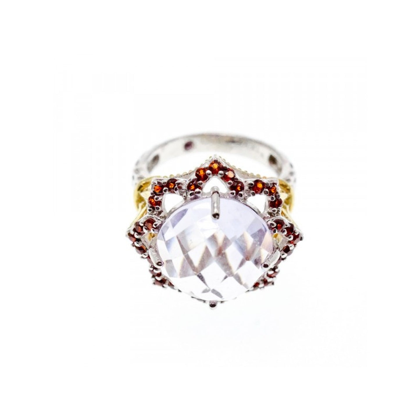 925 STERLING SILVER WITH GILDING MORGANITE & GARNET "FLOWER" RING SIZE 7