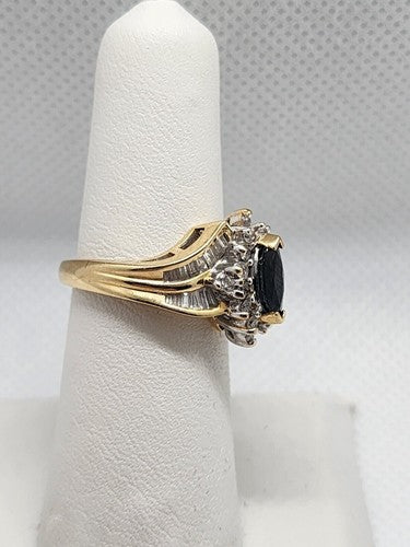 14K Yellow Gold Sapphire & Diamonds Ring Size 5.5