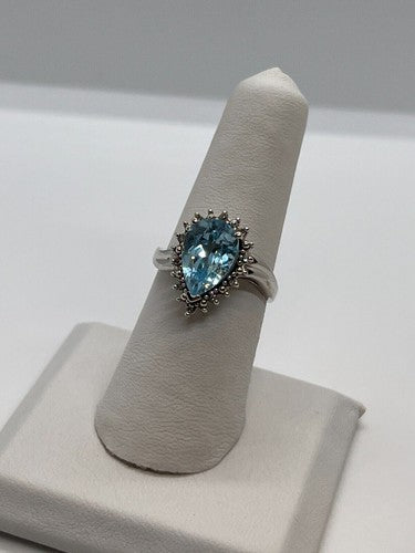 14K White Gold Topaz & Diamonds Ring Size 6