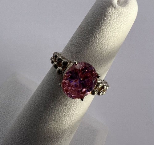 925 Sterling Silver Pink CZ Ring Size 4.5