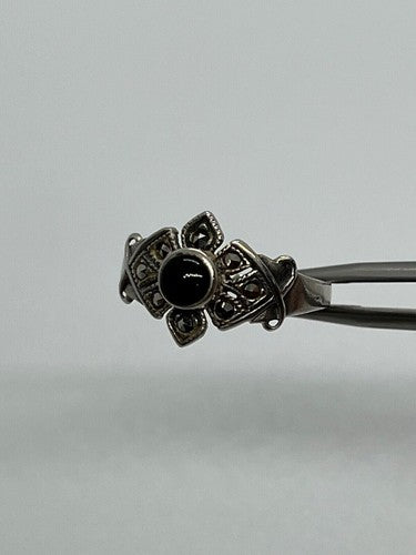 925 Sterling Silver Onyx & Marcasite Ring Size 7