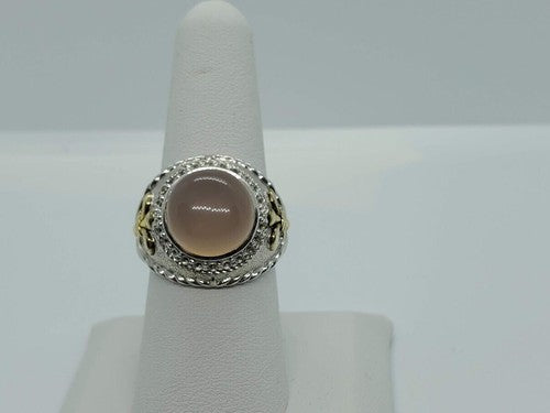 925 Sterling Silver Rose Quartz & Beryl Ring Size 8
