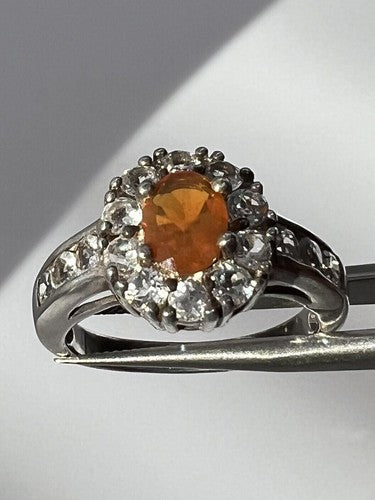 925 Sterling Silver Citrine & Goshenite Ring Size 6.5