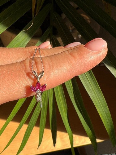 14K White Gold Pendant Necklace Ruby & Diamond