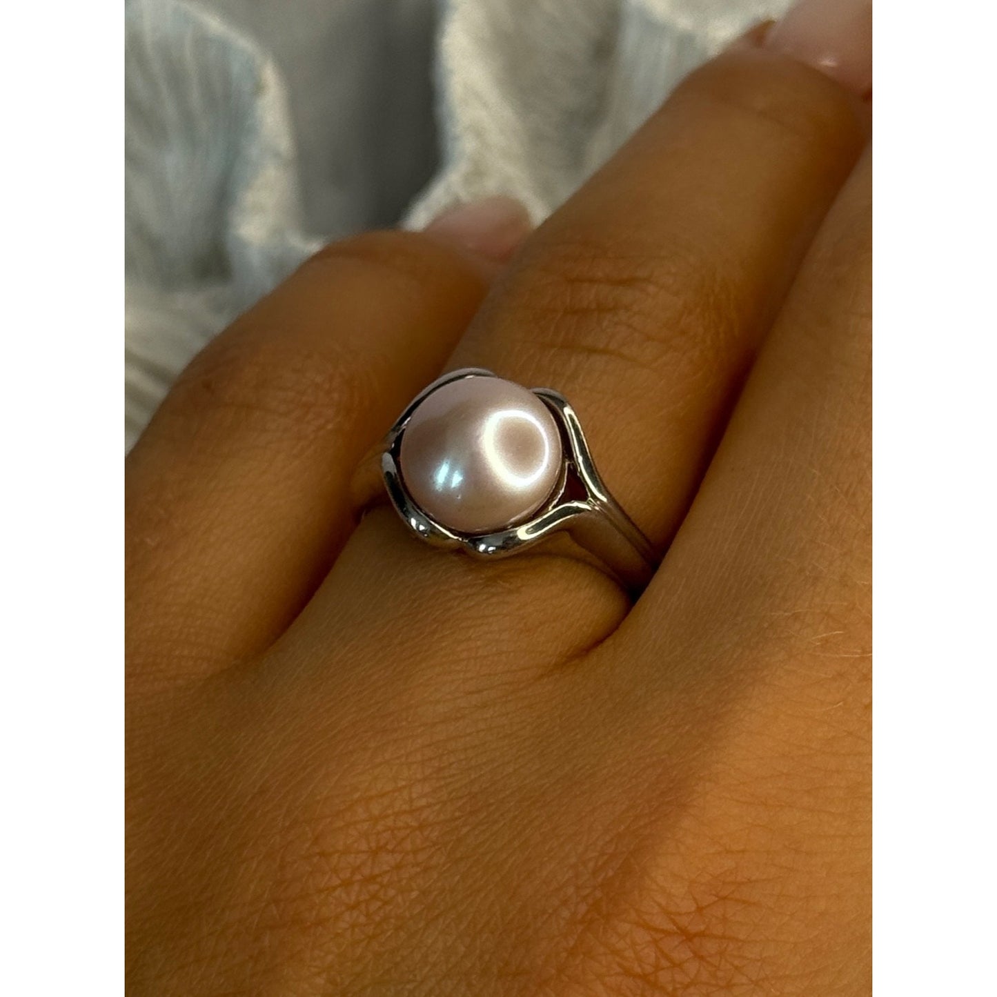 925 Sterling Silver Pearl Ring Size 8