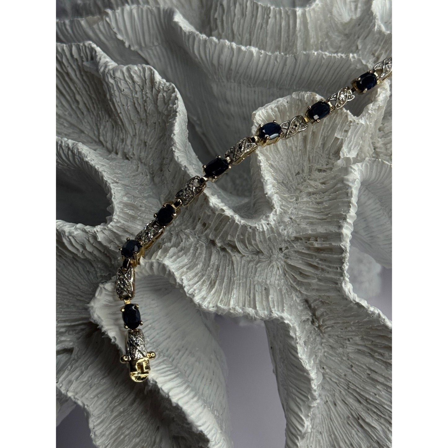 925 STERLING SILVER GOLD PLATED SAPPHIRE & DIAMOND BRACELET LENGTH 7.5