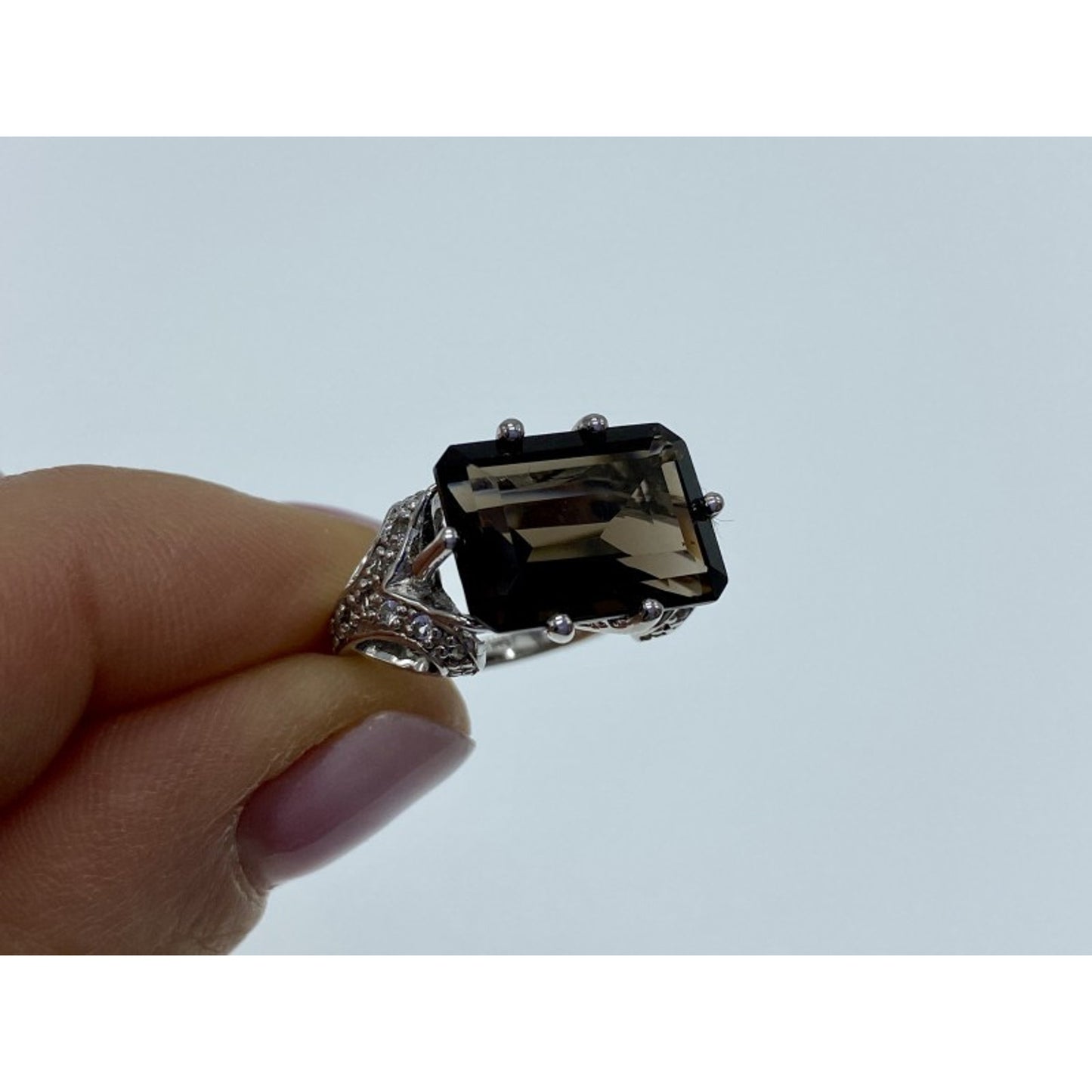 925 STERLING SILVER HESSONITE & QUARTZ RING SIZE 5.5