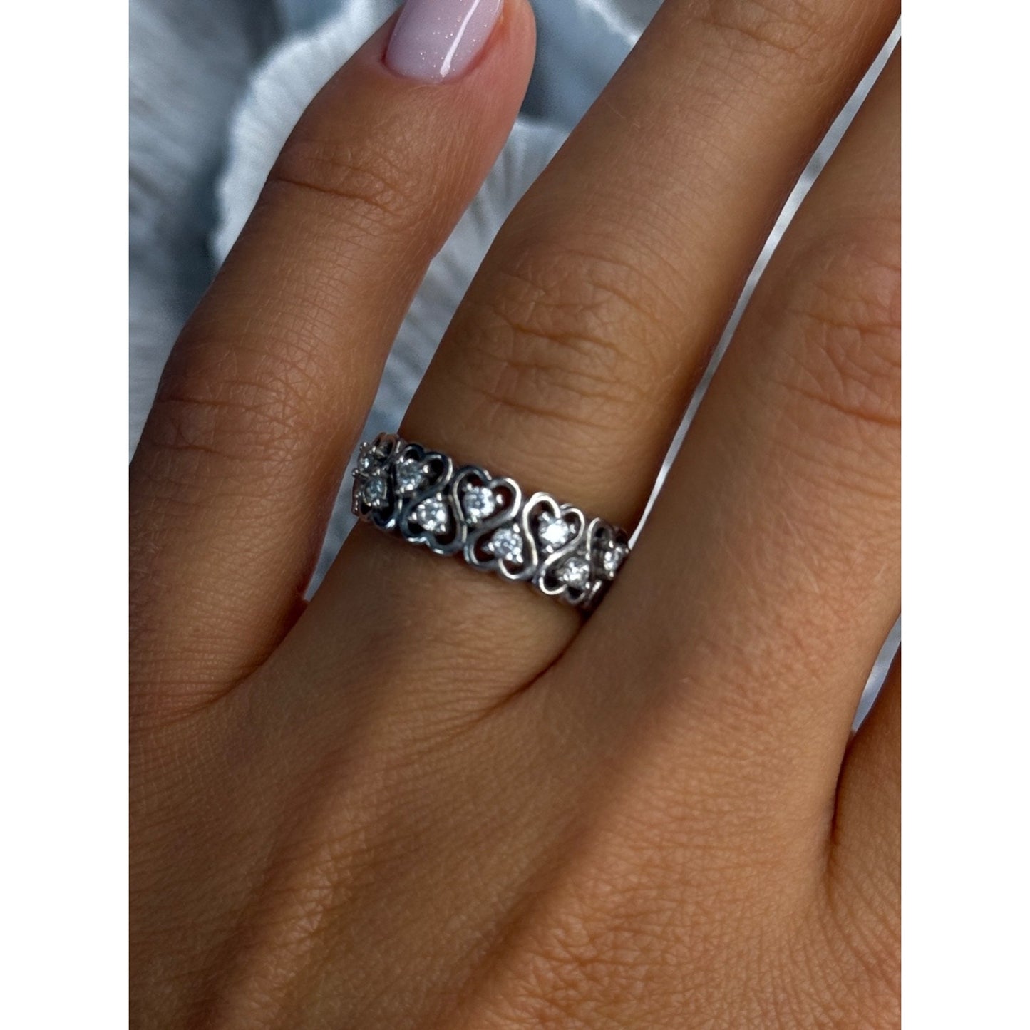 BBJ 925 STERLING SILVER WHITE TOPAZ HEART RING SIZE 7