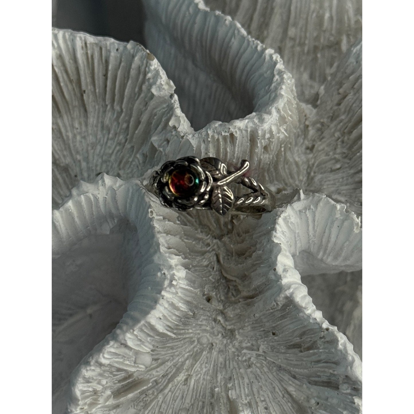 925 STERLING SILVER WATERMELON TOURMALINE FLOWER RING SIZE 6