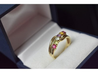 10K Yellow Gold Multi Gemstones Ring Size 6.5