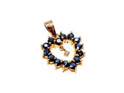 14K Yellow Gold Sapphires & Diamond Pendant