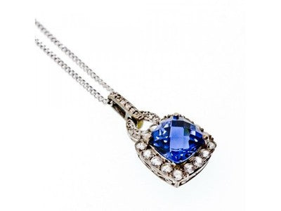 925 Sterling Silver Blue & White Sapphires Chain With Pendant