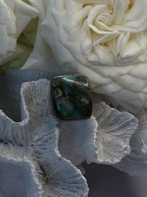 Vintage 925 Sterling Silver Green Turquoise Mosaic Ring Size 9.5