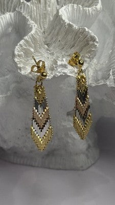 Tricolor Dangle Italy 925 Sterling Silver Gold Plated Earrings