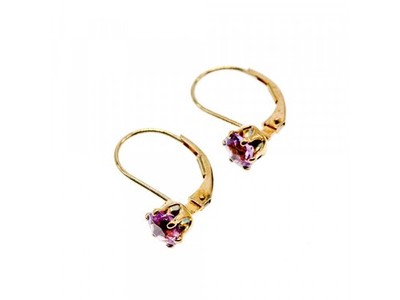 925 Sterling Silver Gold Plated Purple CZ Classic Earrings