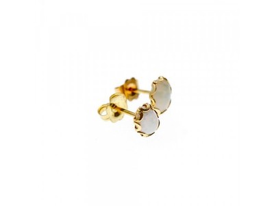 14K Yellow Gold White Opal Earrings