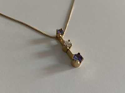 14K Yellow Gold Tanzanite & White Sapphire Chain With Pendant
