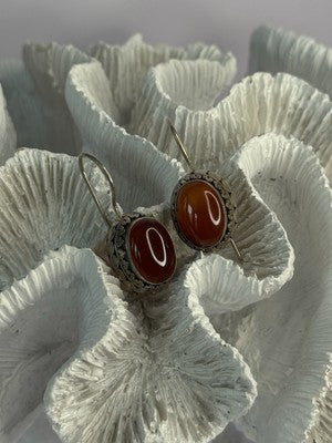 Vintage 925 Sterling Silver Carnelian Earrings Length 1.20 Inch
