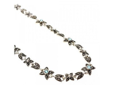 925 Sterling Silver Topaz & Marcasites "Flowers" Necklace