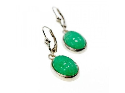925 Sterling Silver Green Nephrite Earrings