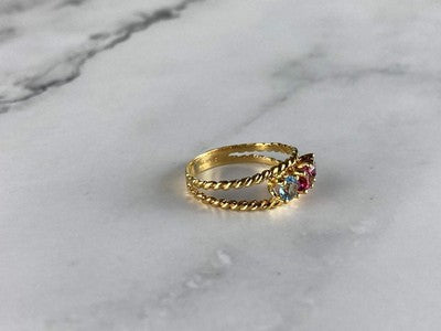 GOLD PLATED RING WITH MULTICOLOR CZ SIZE 6.5