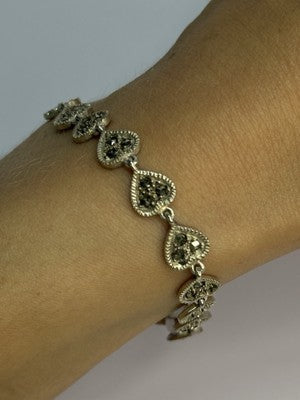 Vintage 925 Sterling Silver Marcasite Heart Bracelet Length 7 Inch
