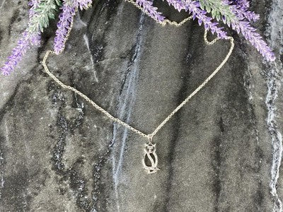 925 Sterling Silver CZ "Owl" Chain With Pendant Italy