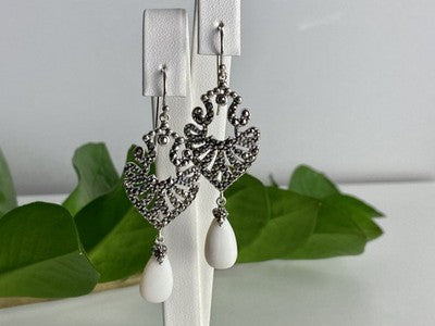 925 Sterling Silver Mother OF Pearl & Marcasites Earrings